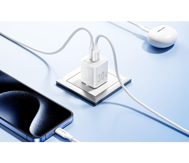 Vention Ładowarka 1x USB-A 1x USB-C GaN 30W biała - 1543396 - zdjęcie 2